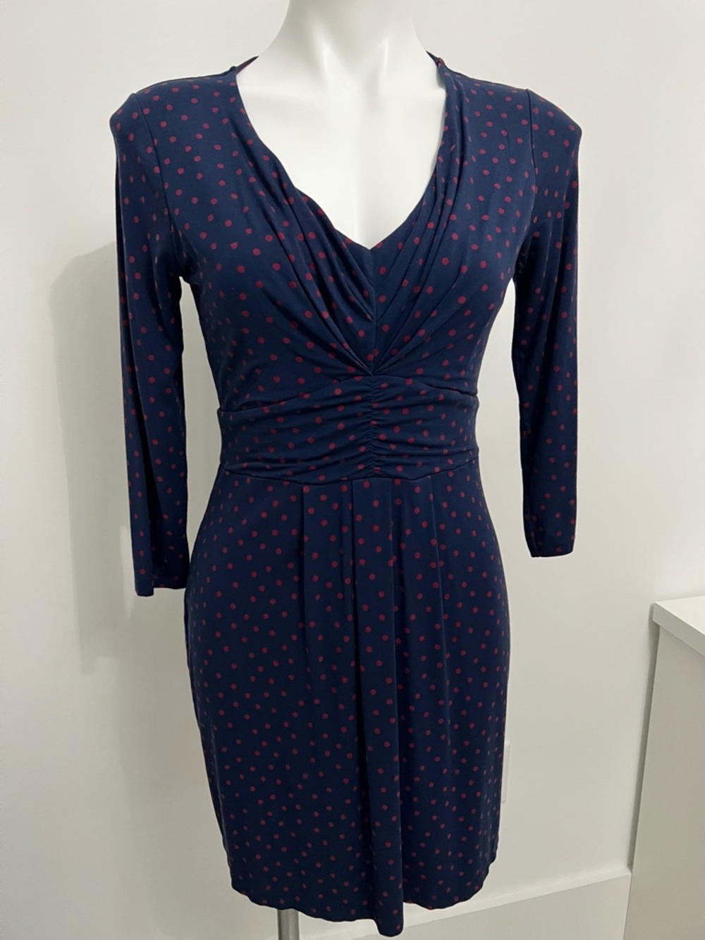 Boden Navy Gathered Band Polka Dot Dress US 6